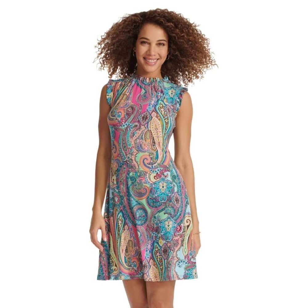 Tommy Hilfiger sleeveless ruffle vibrant paisley print dress L